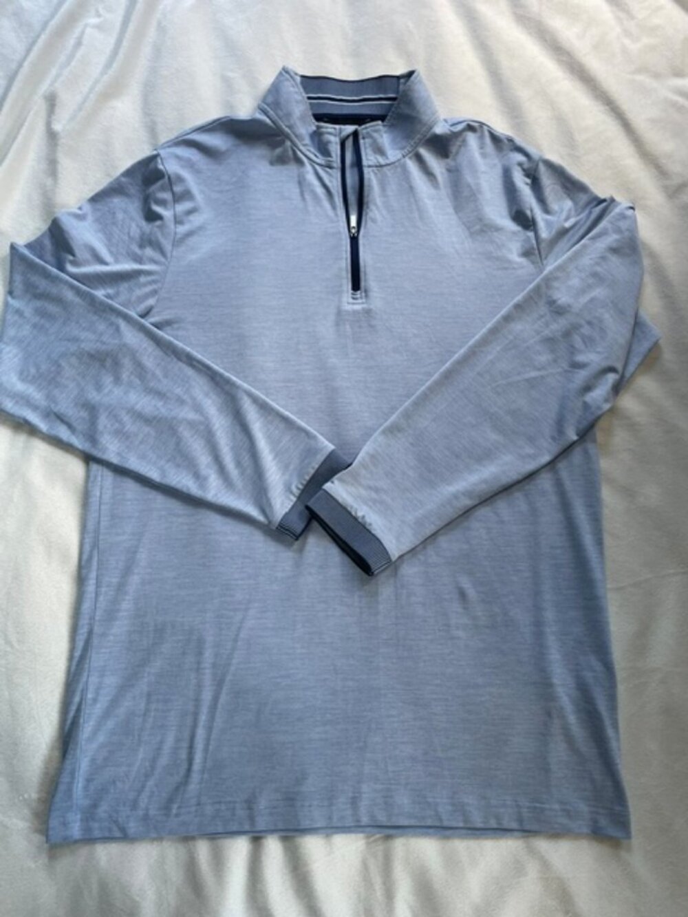 The Bugatchi Men's Long Sleeve 1/4 Zip Pullover Sweatshirts in Blue, Size L, are
